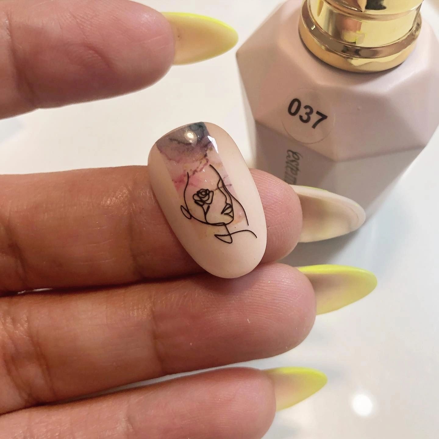 Line art rose nails