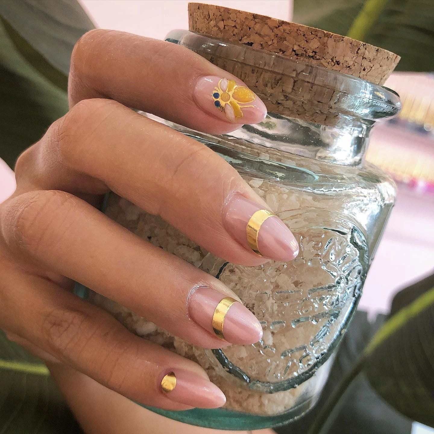 Nude gold butterfly nails