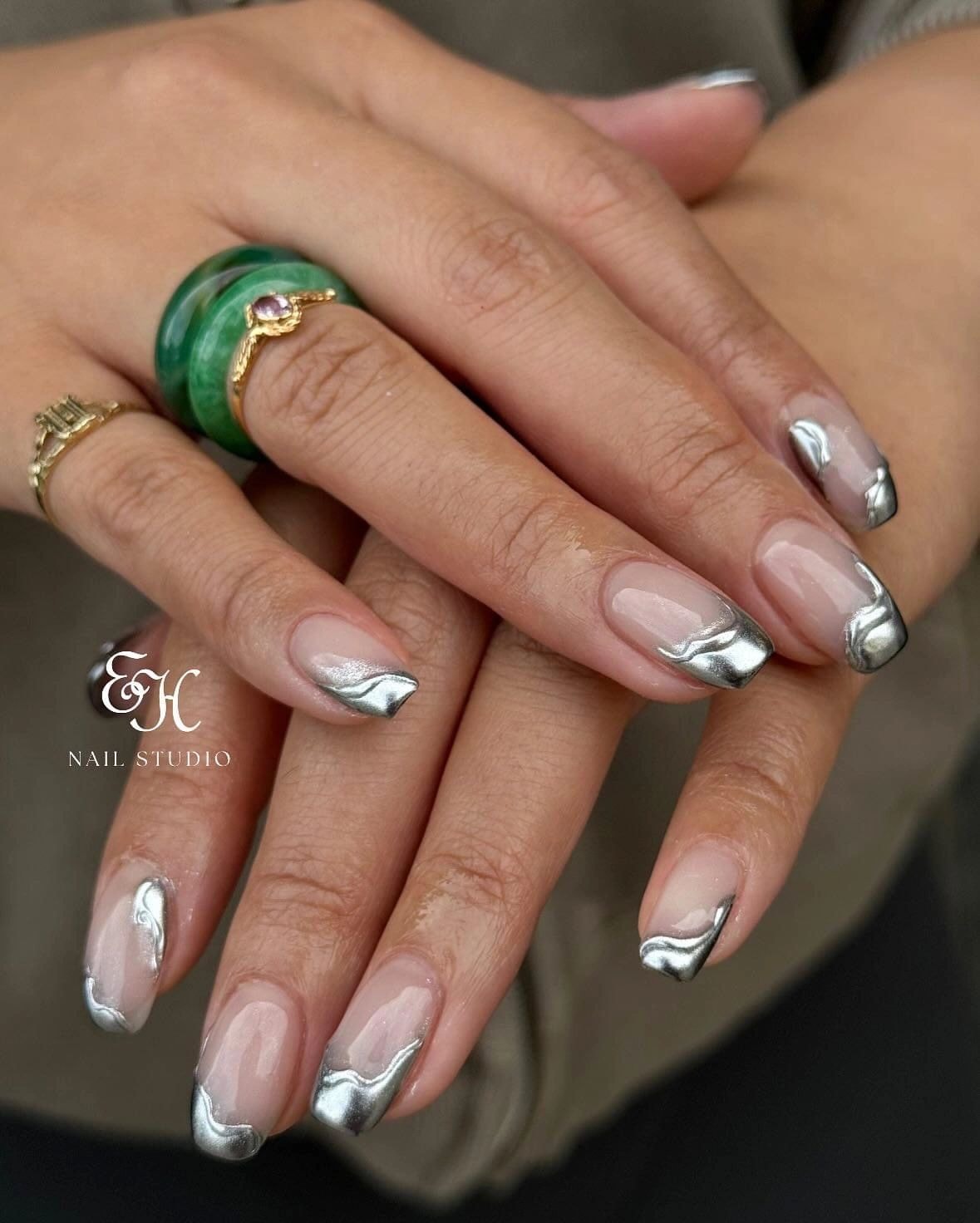 Silver chrome tip nails