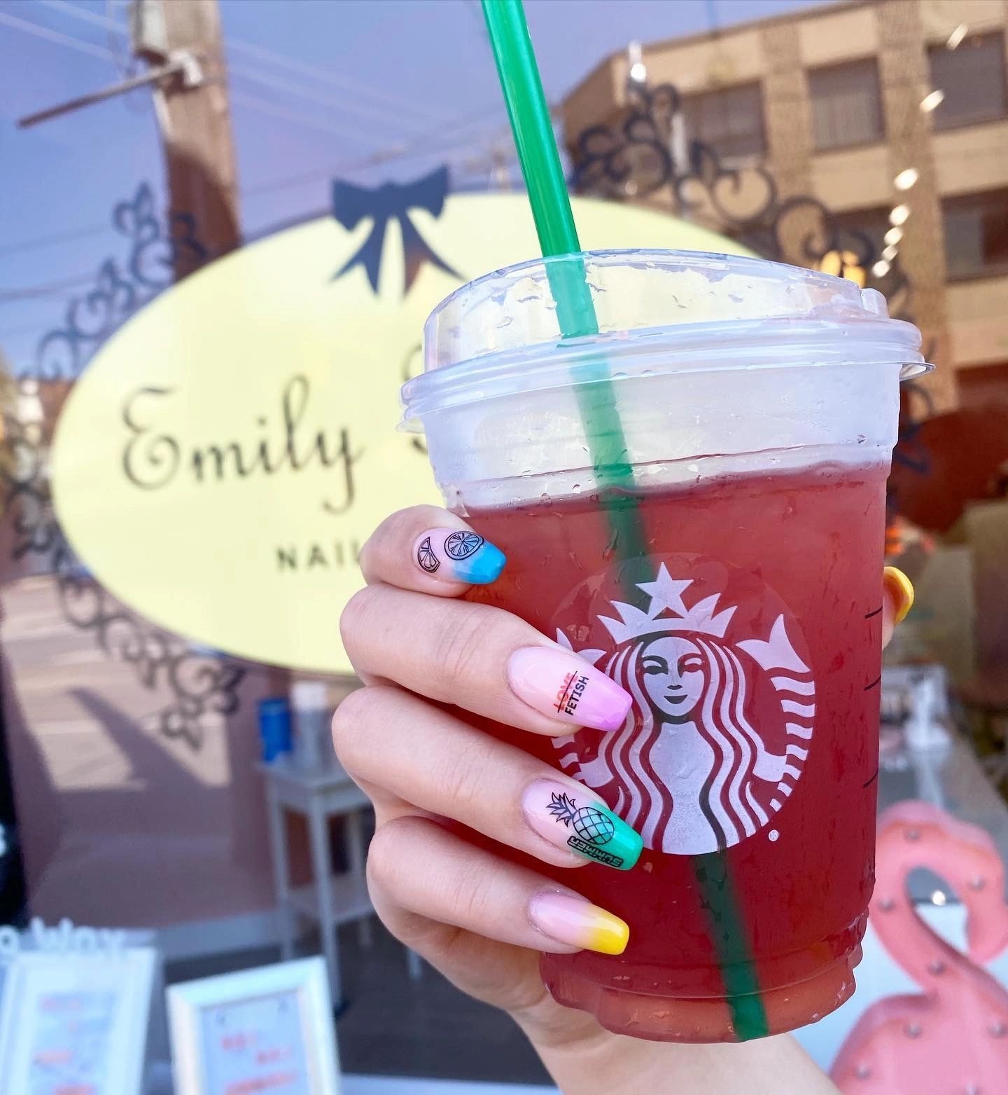 Starbucks rainbow nails