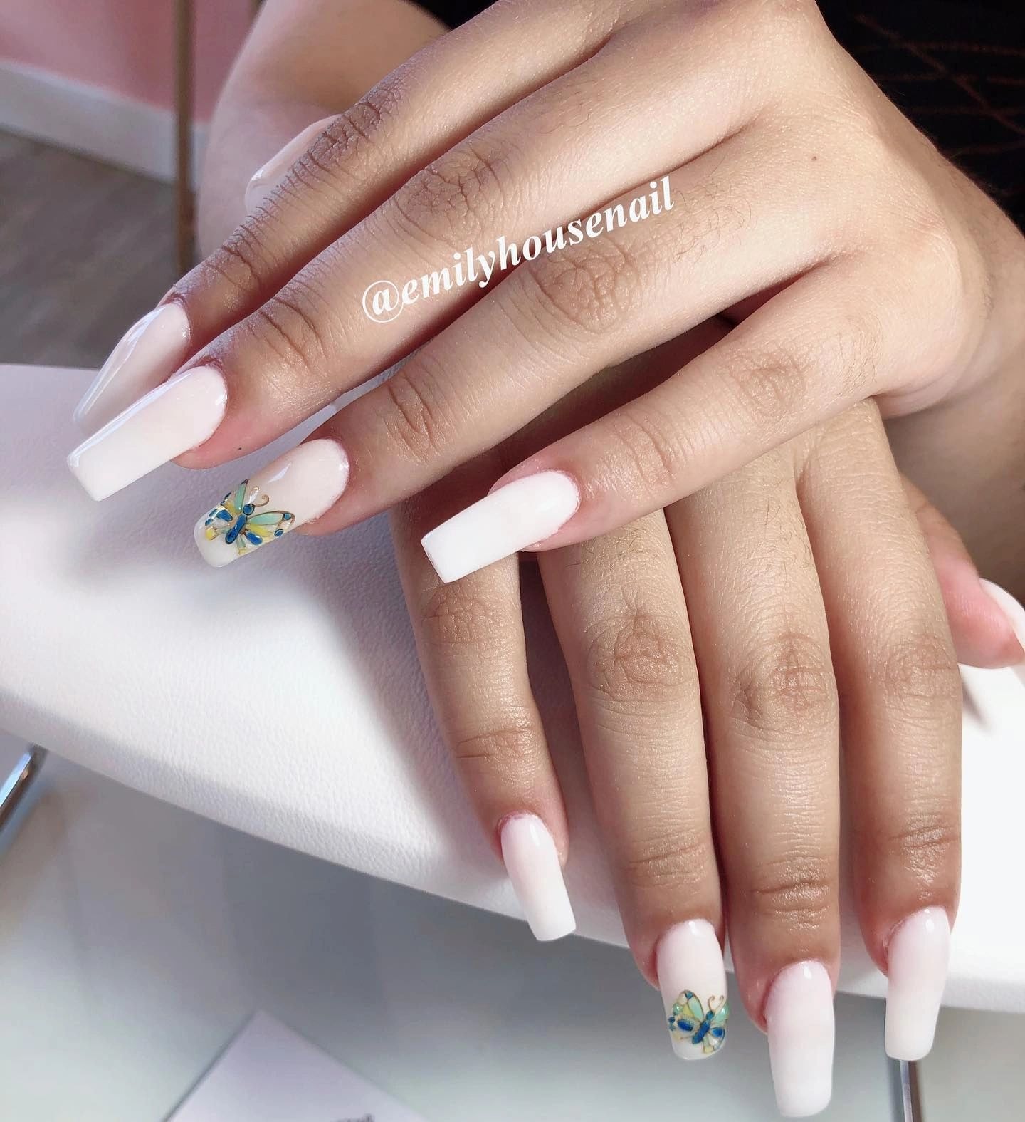 White butterfly coffin nails